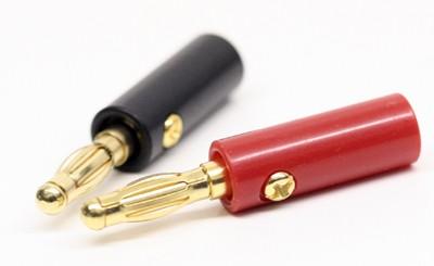 4.0 mm Gold Plated Solderless Banana Connector, Red/Black