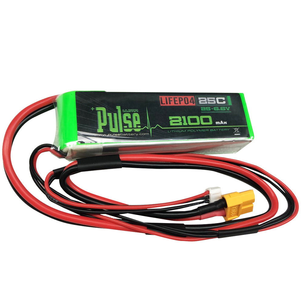Pulse 2100mah 2S 6.6V 25C Receiver LiFePO4 Battery - XT60 Connector - HeliDirect