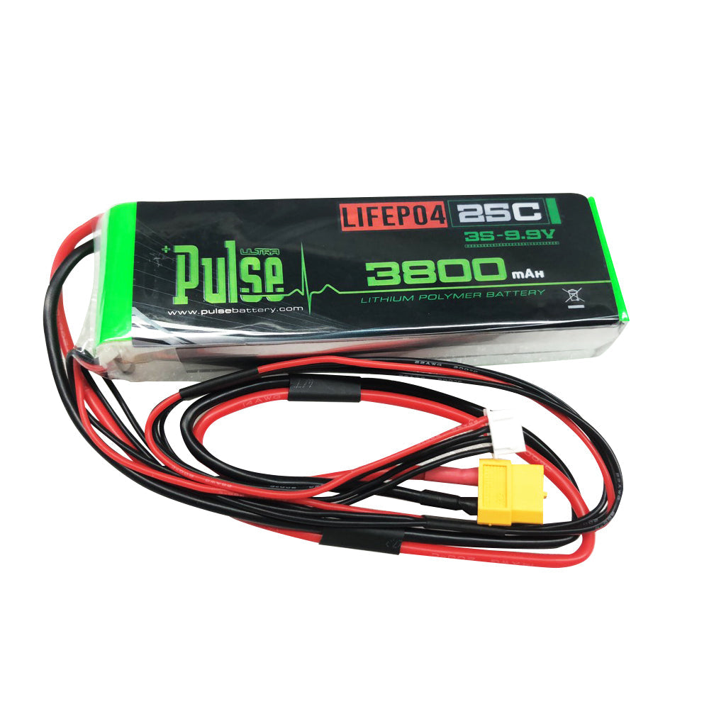Pulse 3800mah 3S 9.9V 25C Receiver LiFePO4 Battery - XT60 Connector
