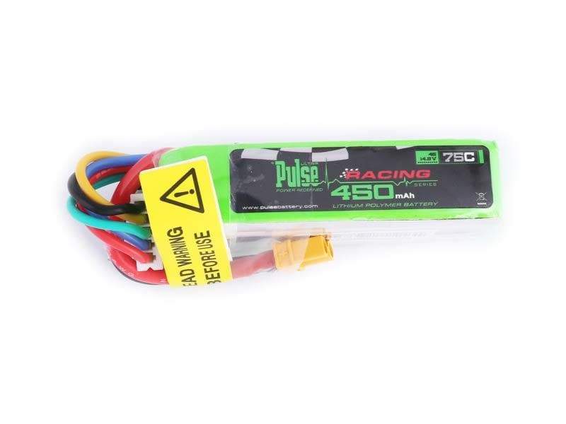PULSE 450mAh 75C Long Pack 14.8V 4S LiPo Battery - XT30 Connector - HeliDirect